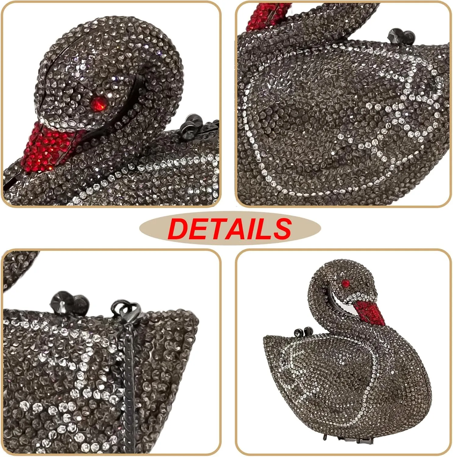 Elegant Swan Evening Purse Animal Crystal Clutch Women Minaudiere Handbag Party Luxury Rhinestone Bag