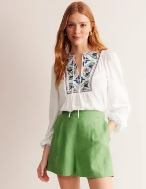 Embroidered Yoke Detail Top-White, Multi