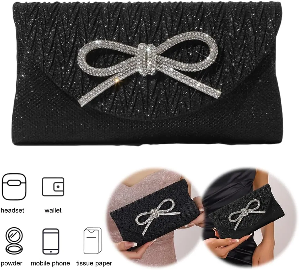 Evening Bag for Women Rhinestone Formal Handbag Satin Sparkly Satchel Purse Wedding Party Prom Purse
