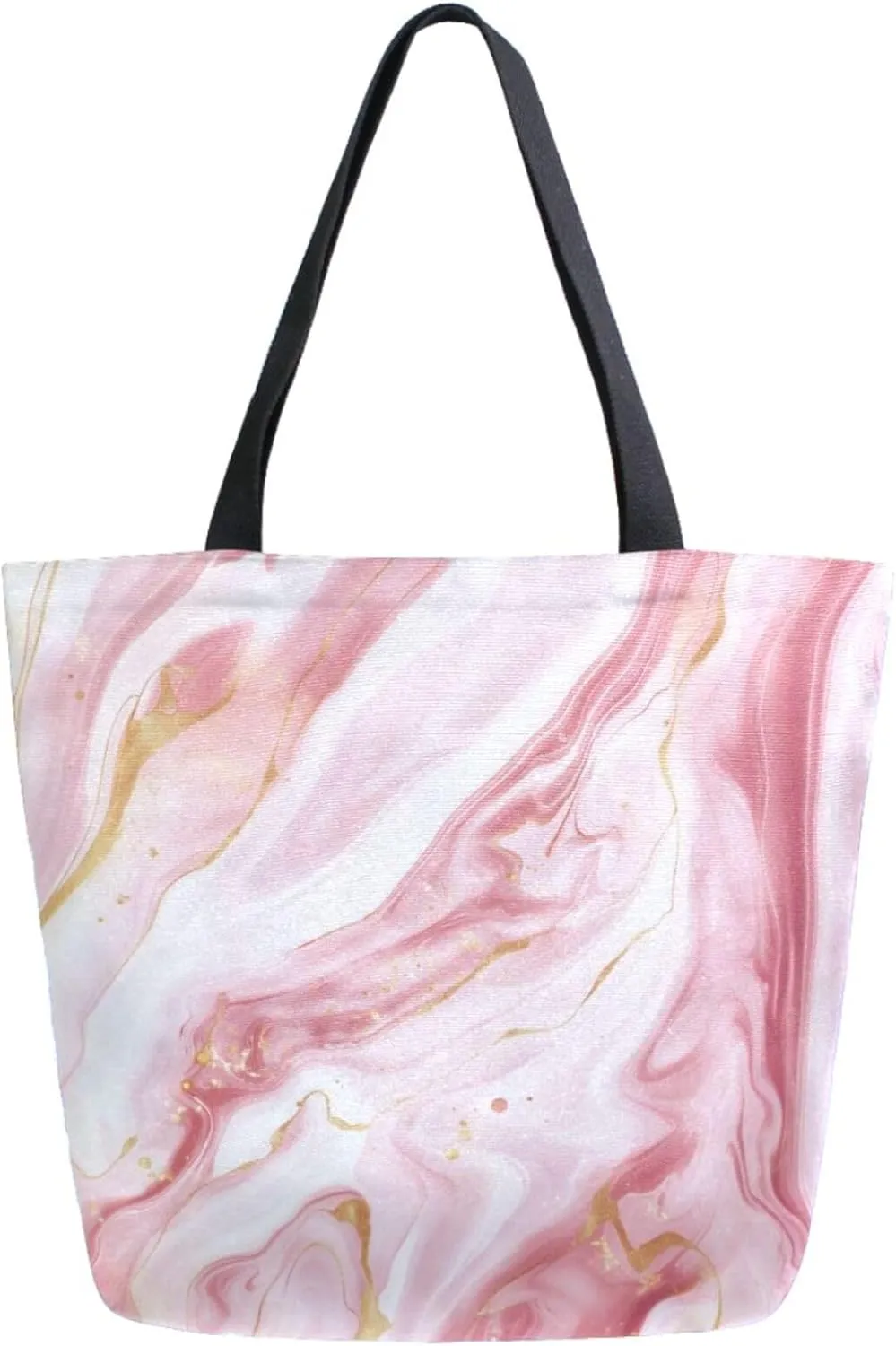 Extra Large Shoulder Gym Tote Bag, Beautiful Pink White Marble Canvas Handle Bag for Yoga Weekender Picnic Beach Travel Kitchen Reusable Market Grocery Shopping