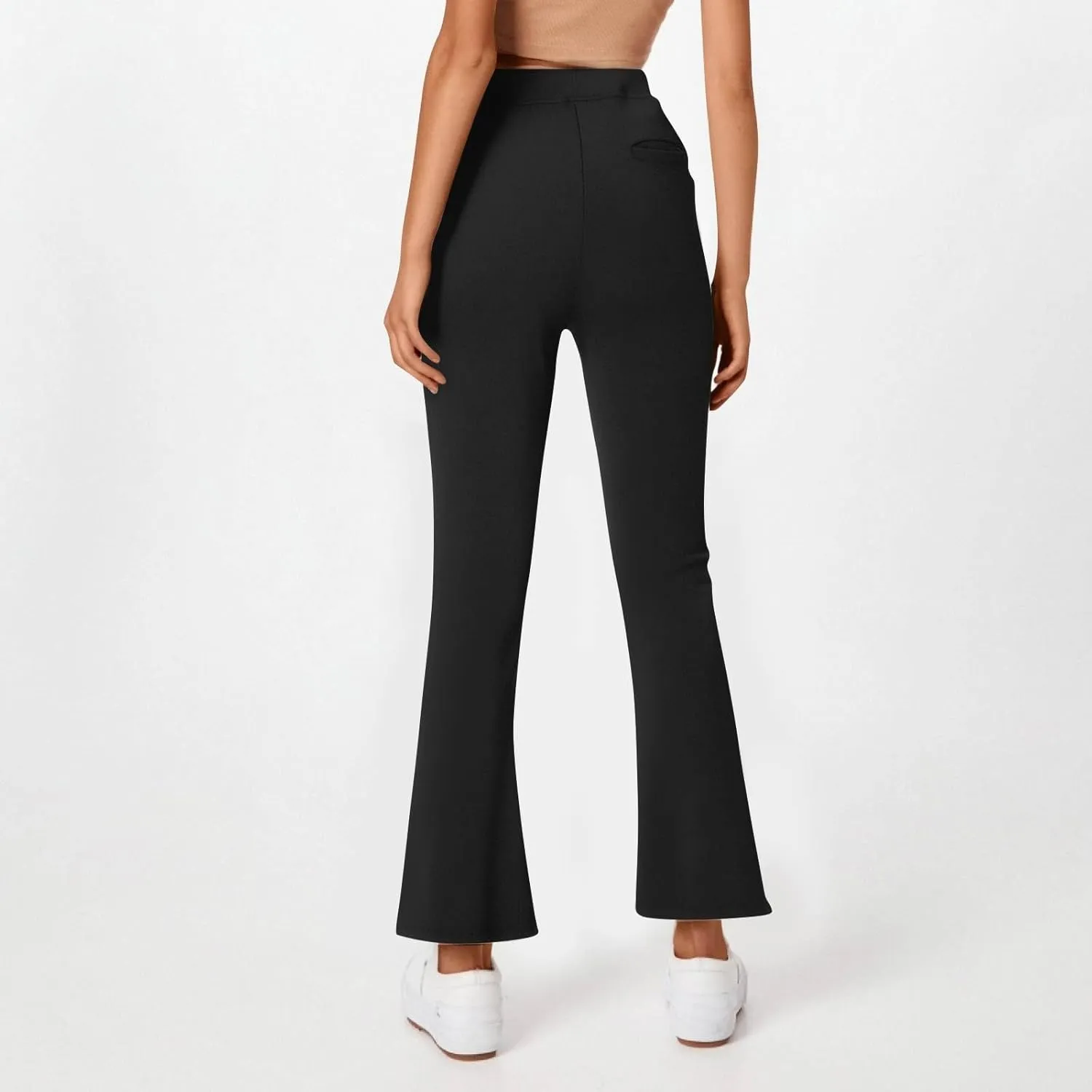 fanmpghleoo Pull On Dress Pants for Women Stretchy Yoga Work Pants High Waisted Flare Leggings with Pockets Office Slacks