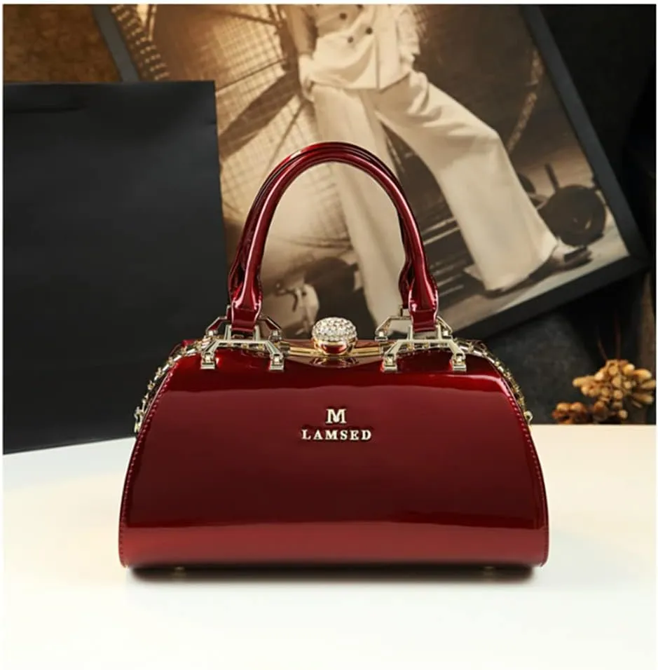Fashion Leather Women's Top Handle Satchel Crossbody Handbags Crystal Evening Bag Purses Hard Shoulder Bags