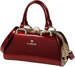 Fashion Leather Women's Top Handle Satchel Crossbody Handbags Crystal Evening Bag Purses Hard Shoulder Bags
