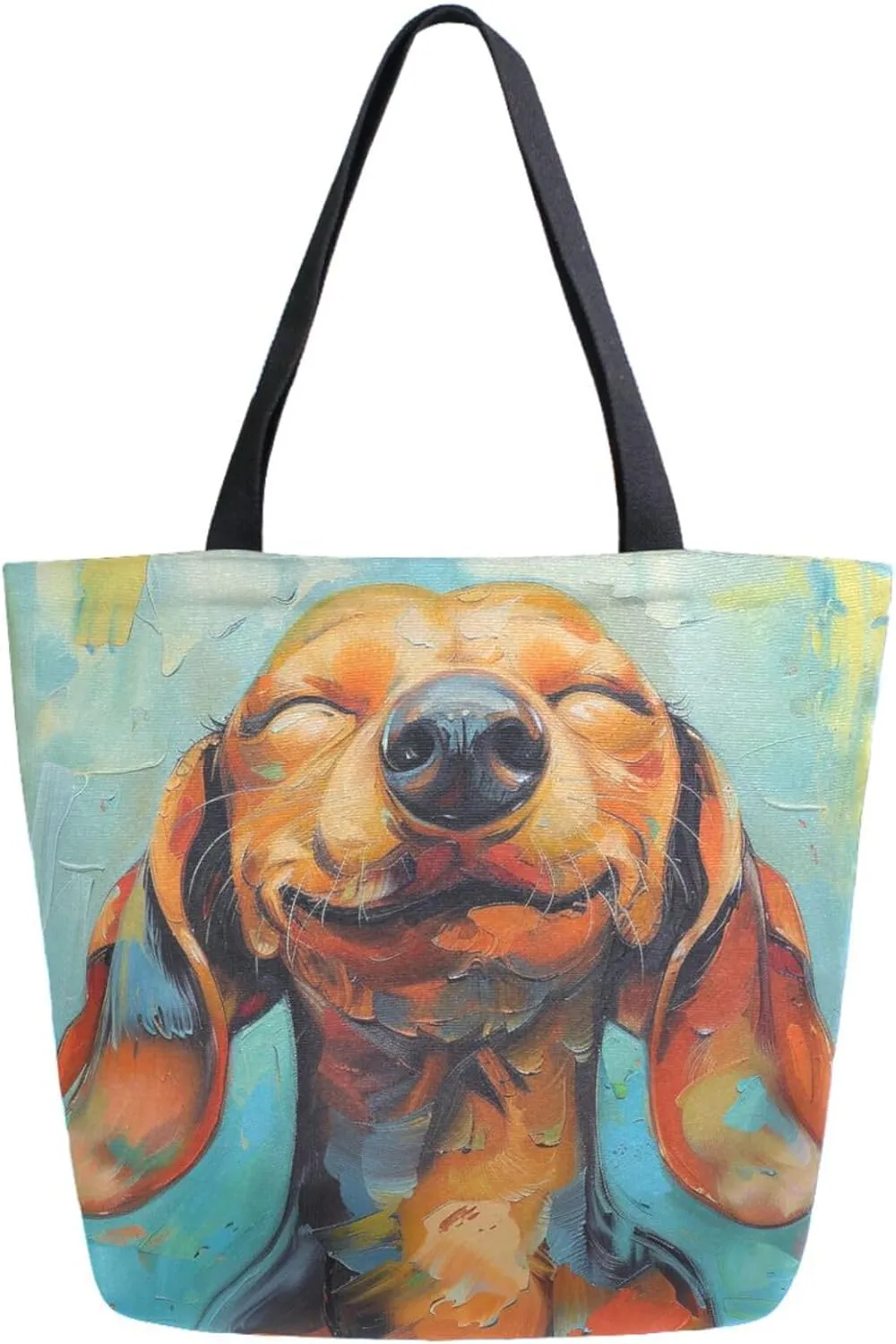 Fashion Pattern Extra Large Shoulder Grocery Tote Bag, Happy Smile Dachshund Canvas Daily Handle Bag for Gym Weekender Beach Travel Kitchen Reusable Market Shopping, klu69736051p281c318s555