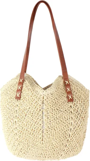 Felite Fnn Women Large Straw Woven Shoulder Bag Beach Travel Handbag Top-handle Bag Tote