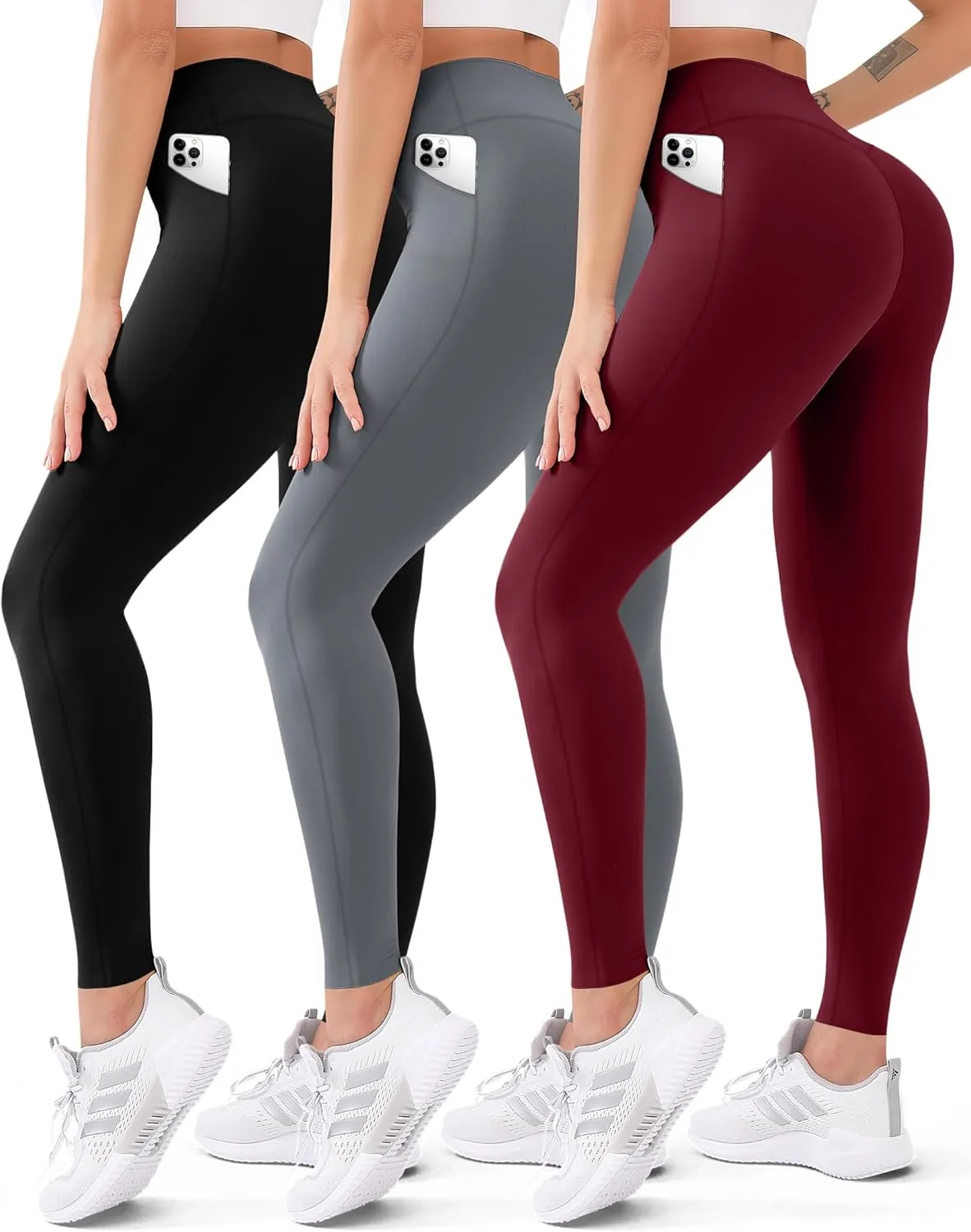 FEYHAY 3 Pack High Waisted Leggings for Women Butt Lift Tummy Control Yoga Pants Non See-Through Workout Running Pants