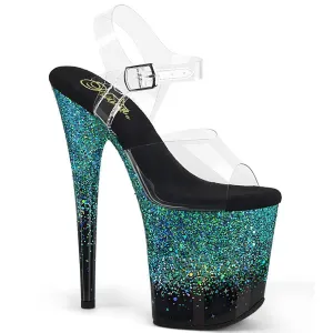 Flamingo-808SS Black-Turquoise Multi Glitter, 8" Heels