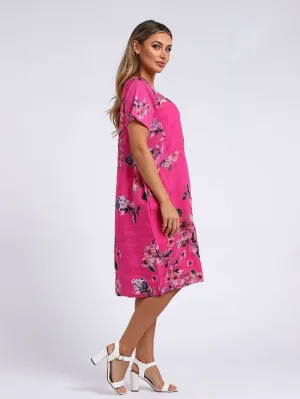Fleur Linen Dress BOUQUET  FUSHIA PINK