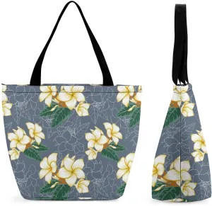 Floral Frangipani Flowers Hobo Handbags With Zipper Women's Tote Handbags