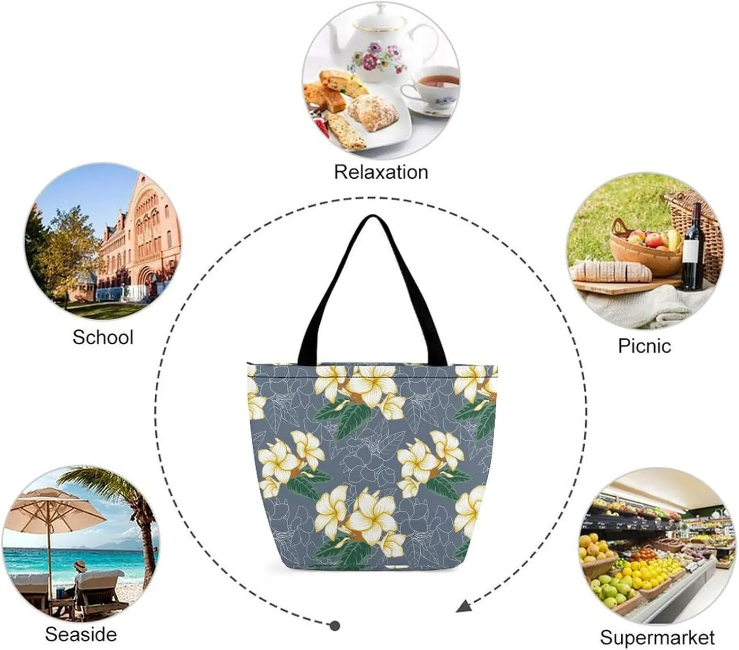 Floral Frangipani Flowers Hobo Handbags With Zipper Women's Tote Handbags