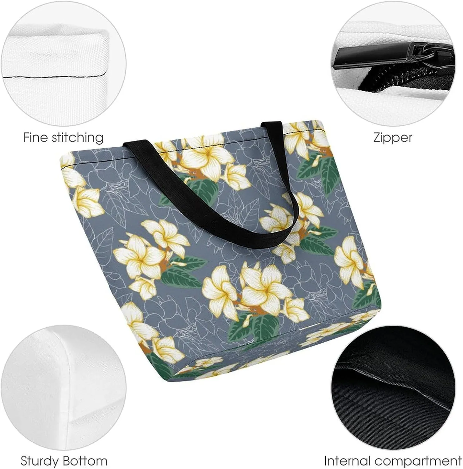 Floral Frangipani Flowers Hobo Handbags With Zipper Women's Tote Handbags