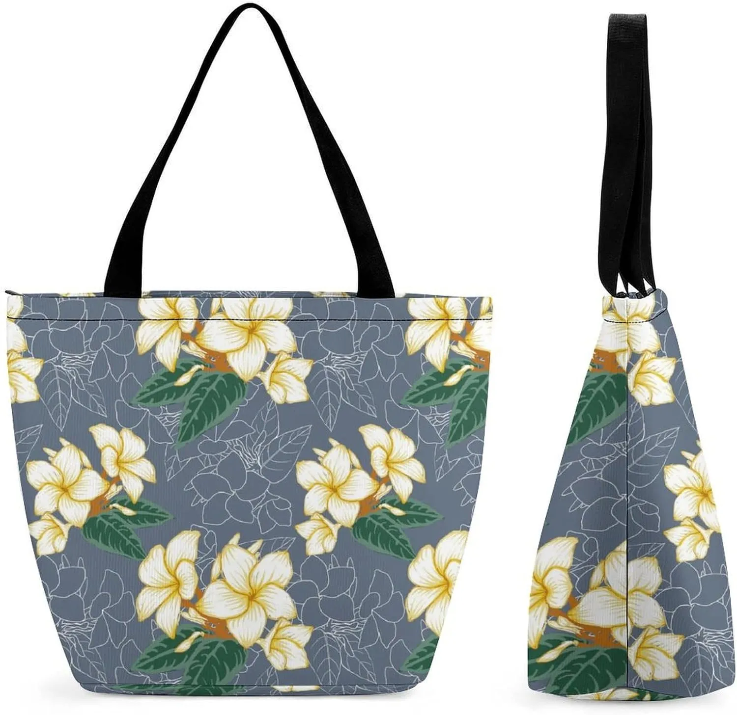 Floral Frangipani Flowers Hobo Handbags With Zipper Women's Tote Handbags