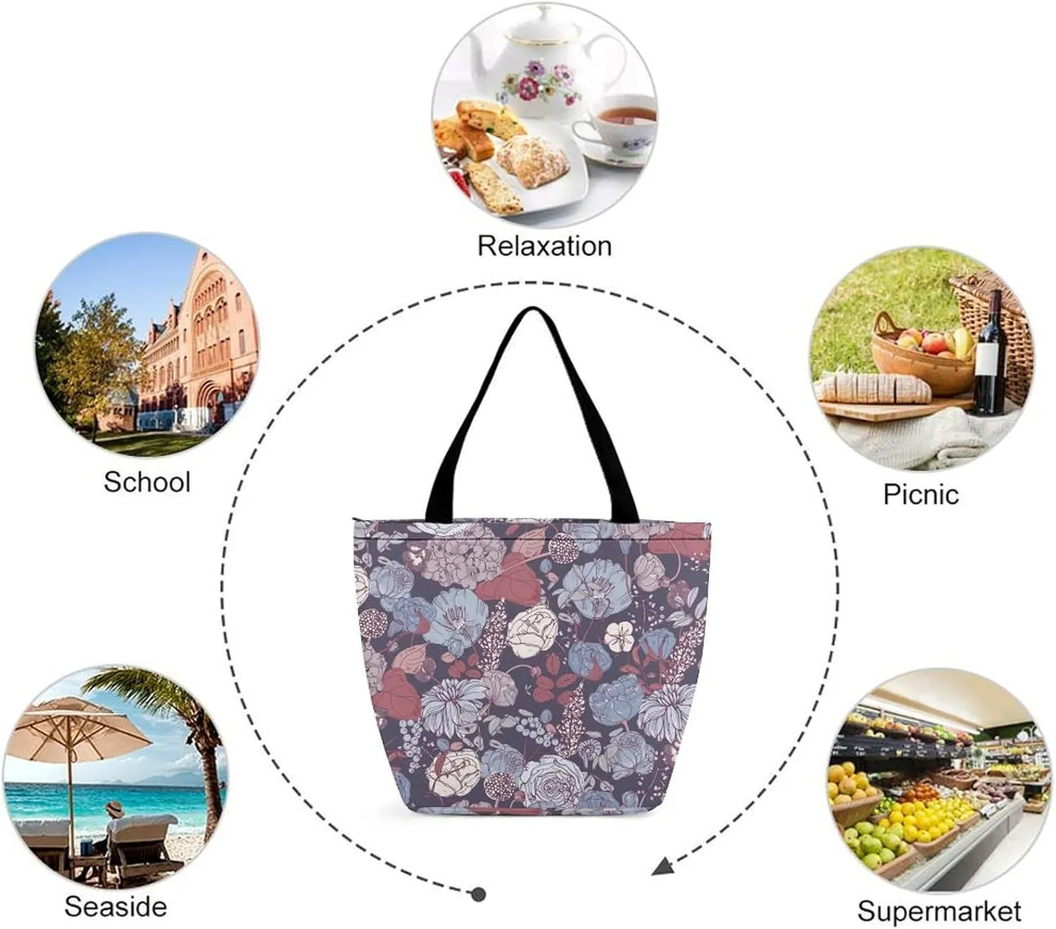 Floral Vintage Colorful Print Hobo Handbags With Zipper Women's Tote Handbags