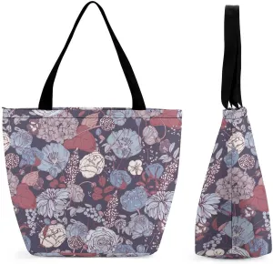 Floral Vintage Colorful Print Hobo Handbags With Zipper Women's Tote Handbags