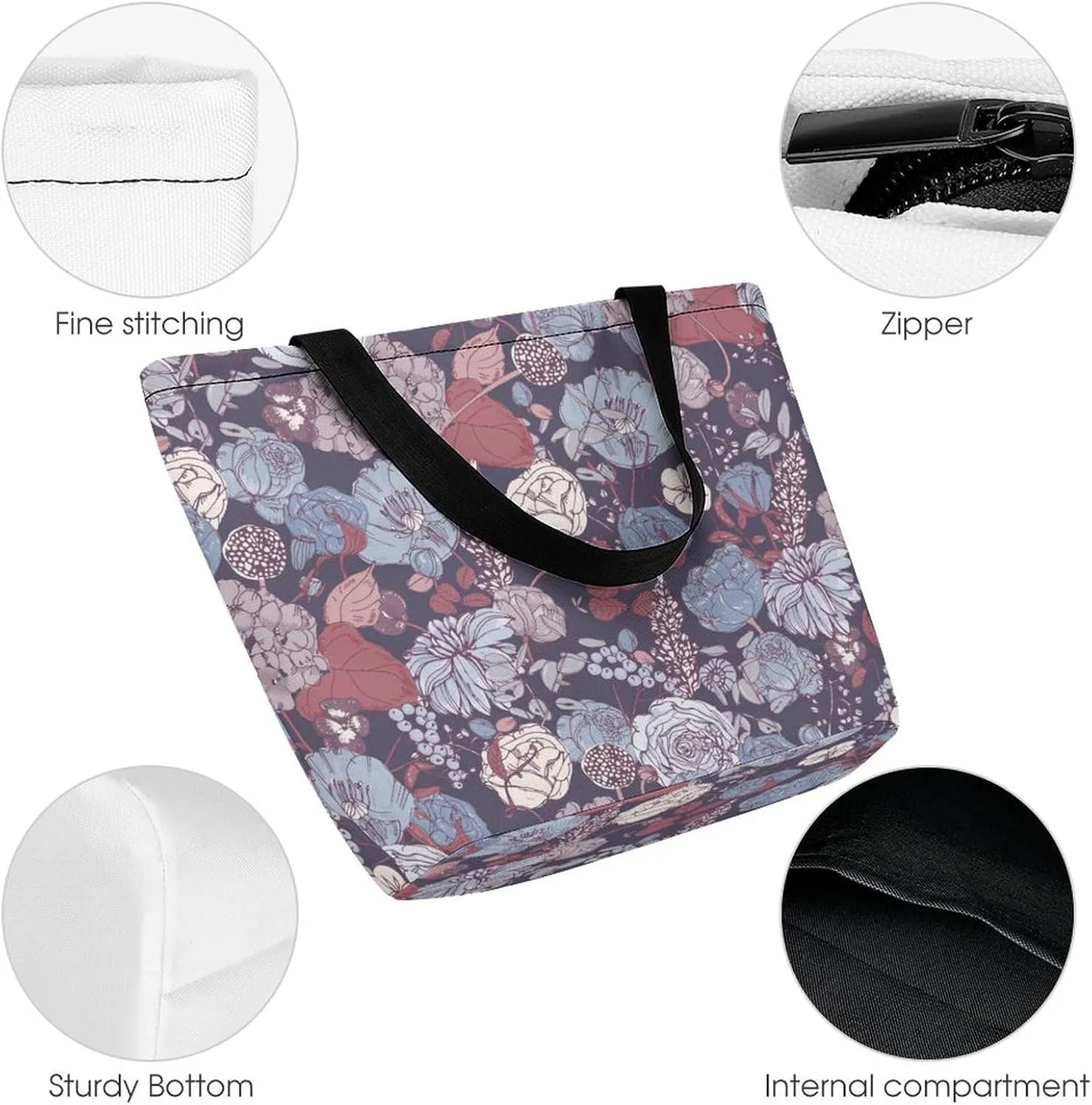 Floral Vintage Colorful Print Hobo Handbags With Zipper Women's Tote Handbags