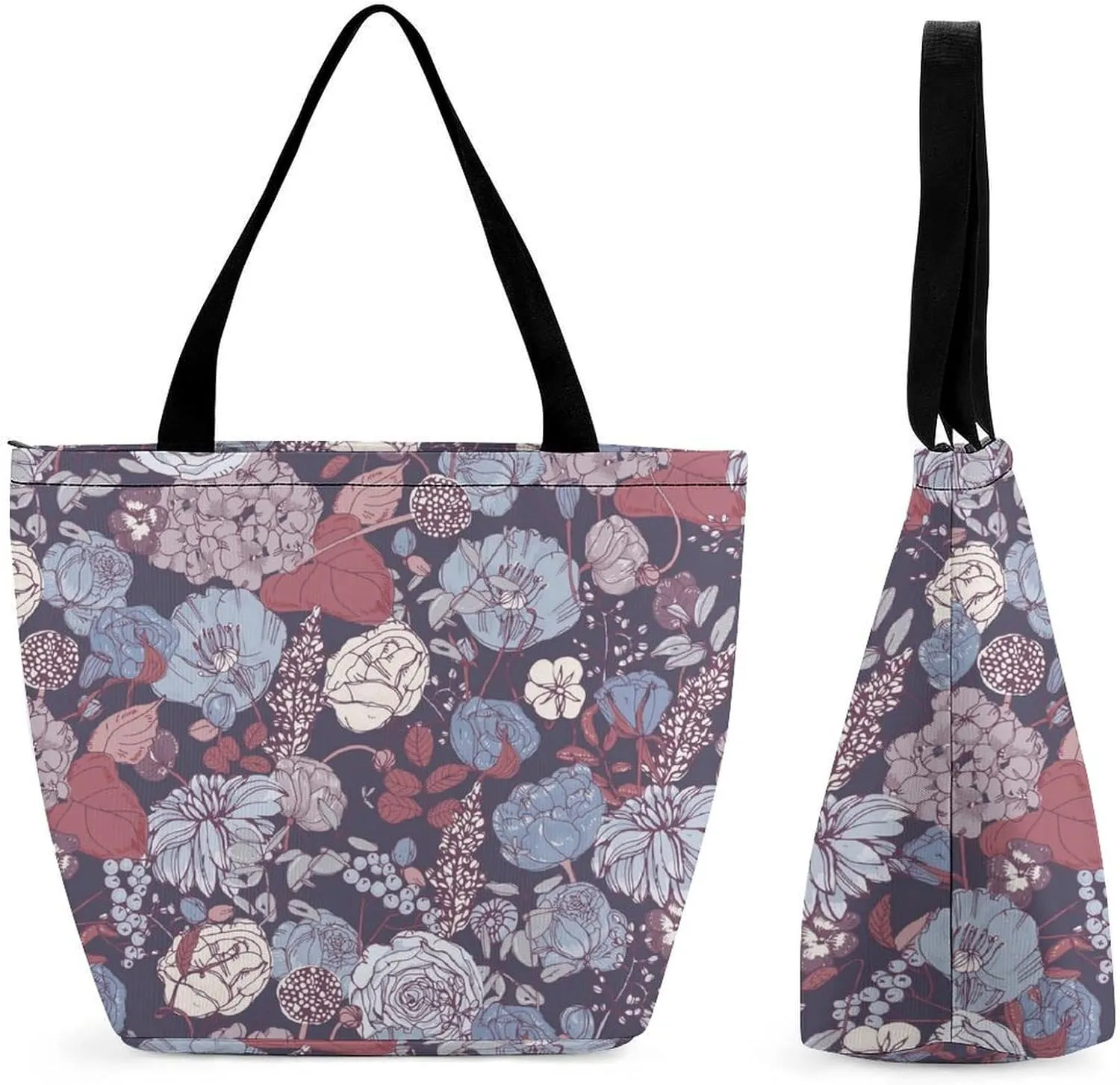 Floral Vintage Colorful Print Hobo Handbags With Zipper Women's Tote Handbags