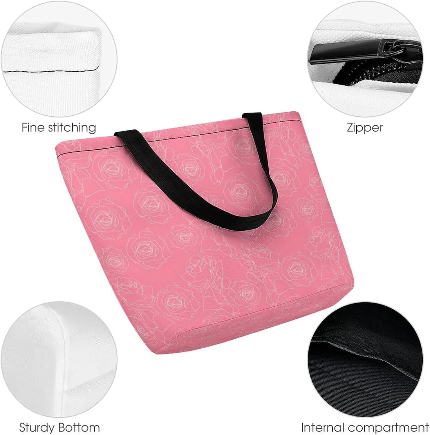 Floral with Purple Flowers Hobo Handbags With Zipper Women's Tote Handbags