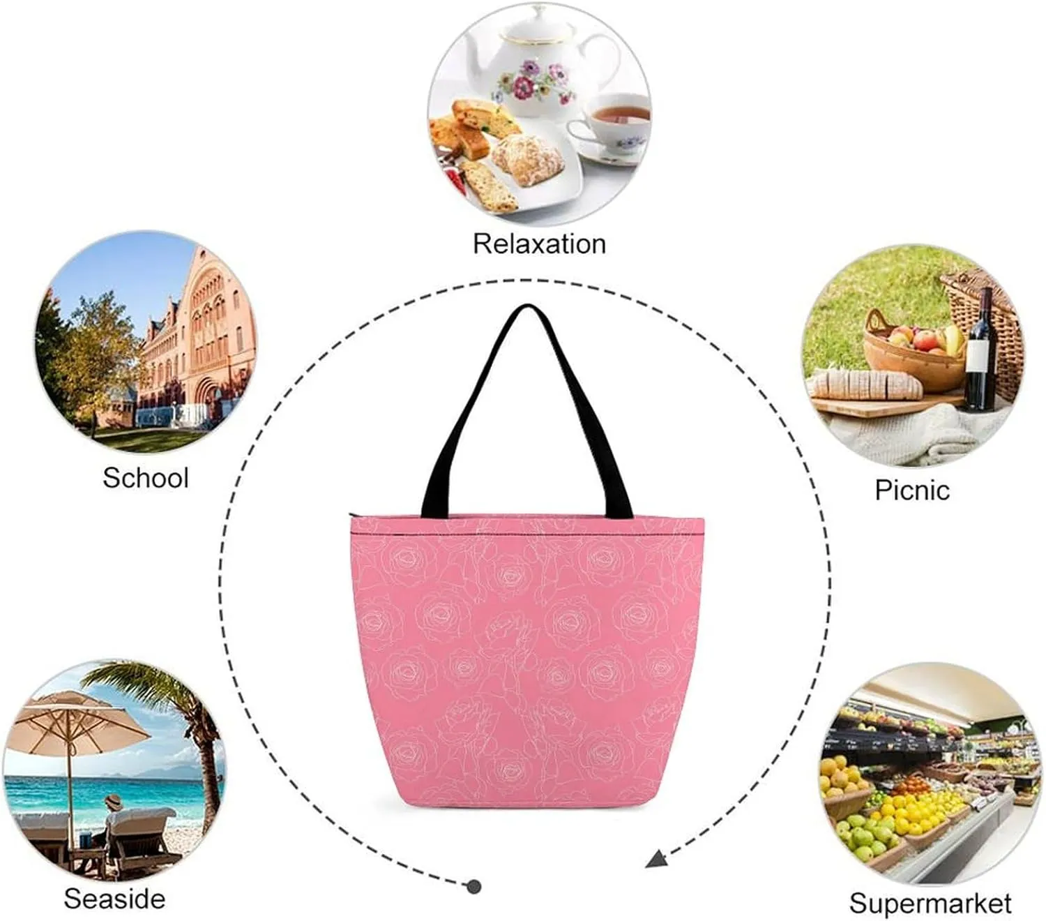 Floral with Purple Flowers Hobo Handbags With Zipper Women's Tote Handbags