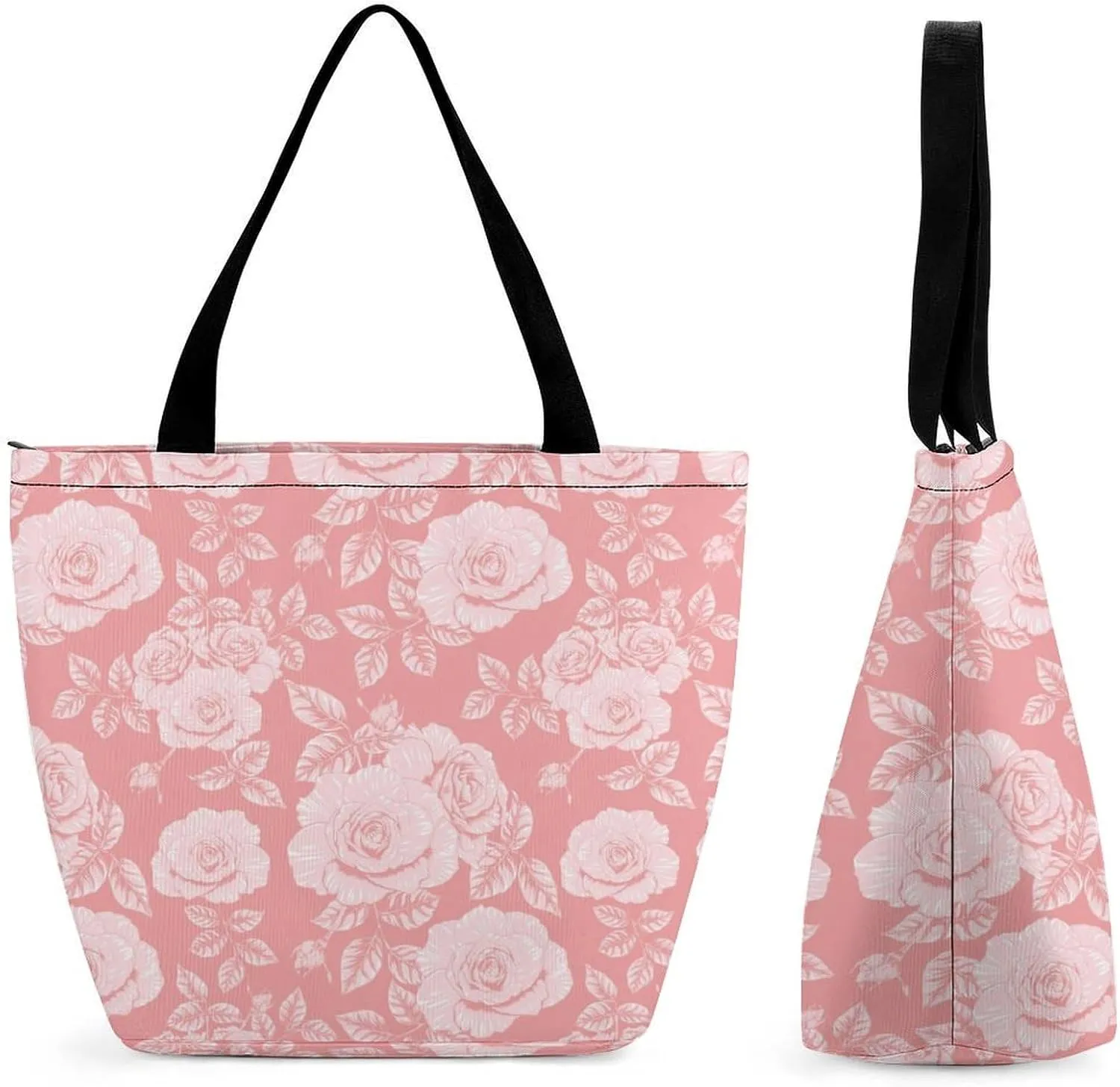 Floral with Purple Flowers Hobo Handbags With Zipper Women's Tote Handbags