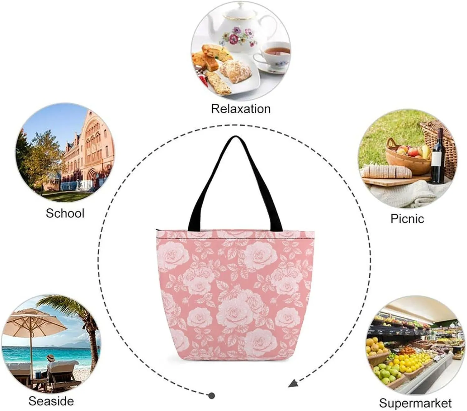 Floral with Purple Flowers Hobo Handbags With Zipper Women's Tote Handbags
