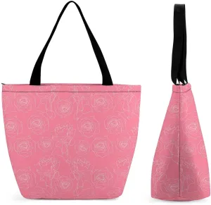 Floral with Purple Flowers Hobo Handbags With Zipper Women's Tote Handbags