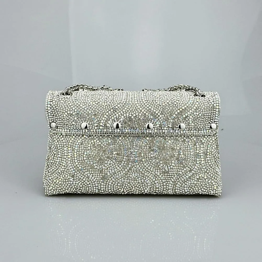 Flower Evening Handbags Elegant Square Shoulder Bag with Chain Crystals Rhinestone Clutch Purse Trendy Glitter Crossbody Bags