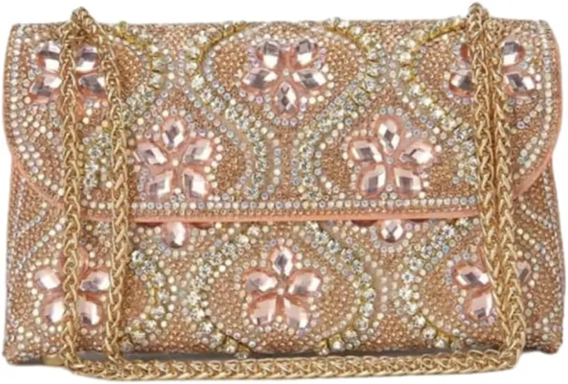 Flower Evening Handbags Elegant Square Shoulder Bag with Chain Crystals Rhinestone Clutch Purse Trendy Glitter Crossbody Bags