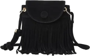 Fringe Vegan Leather Purses for Women Vintage Suede Crossbody Shoulder Bag Tassel Handbag Small Phone Tote Satchels