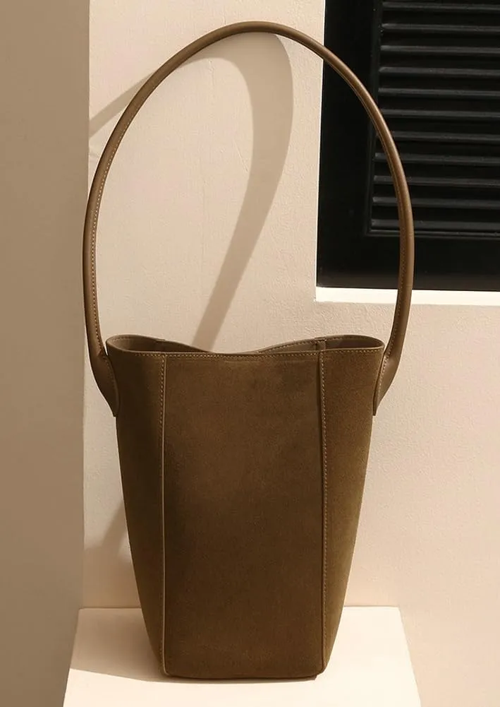 Frosted Genuine Leather Bucket Shoulder Bag for Women Small Tote Purse Handbag Casual Top Handle Satchels