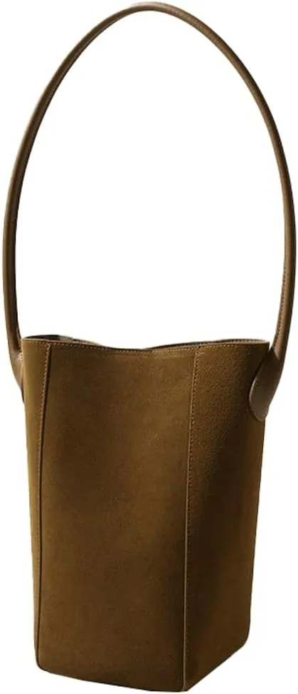 Frosted Genuine Leather Bucket Shoulder Bag for Women Small Tote Purse Handbag Casual Top Handle Satchels