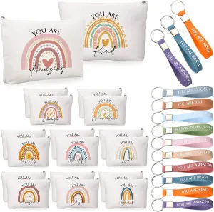 Fumete 40 Pcs Graduation Gifts for Women Teacher Nurse Inspirational Employee Appreciation Gifts 20 Canvas Makeup Bags 20 Keychain for Coworker Volunteer Team