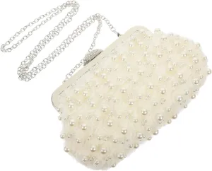 GALPADA Luxury Evening Bag Women Pearl Clutch Purse Silver Clutch Purses for Women Evening Bags