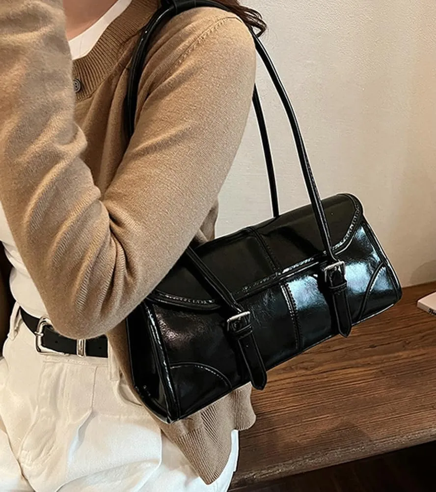 Glossy Vegan Leather Tote Bag for Women Small Y2k Shoulder Purse Trendy Handbags Top Handle Satchels 2024