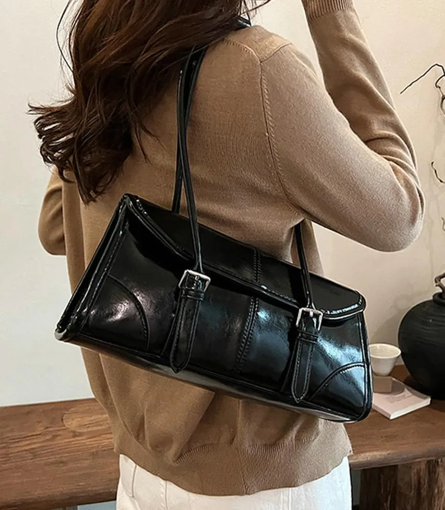 Glossy Vegan Leather Tote Bag for Women Small Y2k Shoulder Purse Trendy Handbags Top Handle Satchels 2024