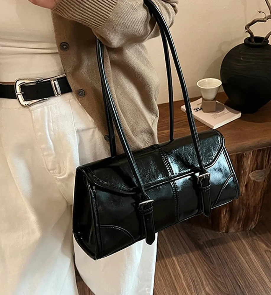 Glossy Vegan Leather Tote Bag for Women Small Y2k Shoulder Purse Trendy Handbags Top Handle Satchels 2024