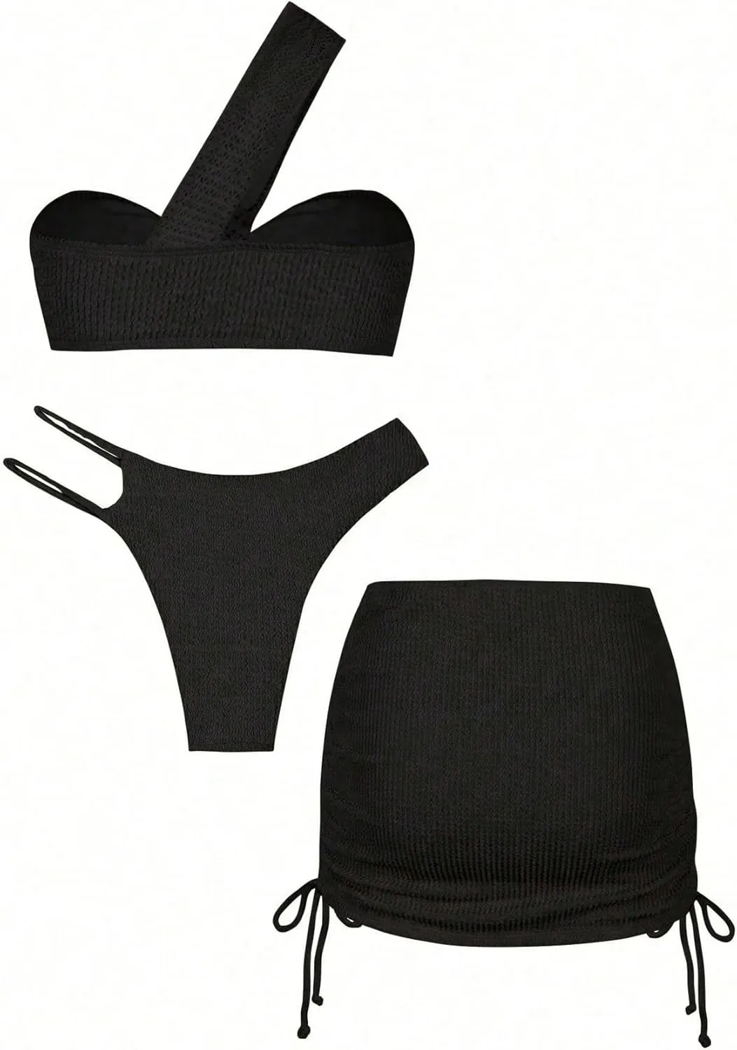 GORGLITTER Women's 3 Piece Swimsuits Textured One Shoulder Bikini Set with Beach Cover Up Skirt