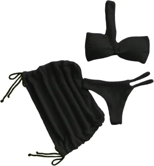 GORGLITTER Women's 3 Piece Swimsuits Textured One Shoulder Bikini Set with Beach Cover Up Skirt