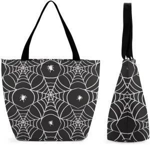 Halloweens Pattern Orange Black Hobo Handbags With Zipper Women's Tote Handbags