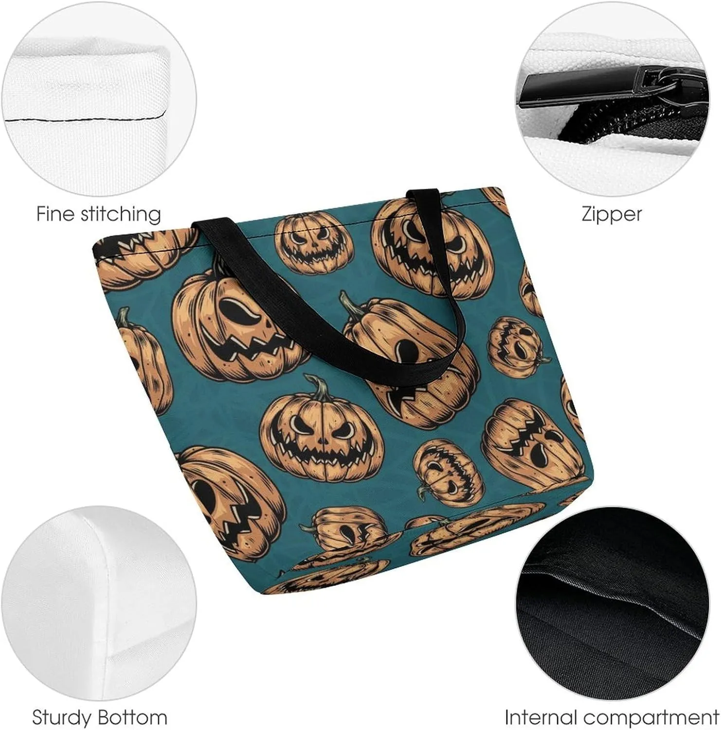Halloweens Pattern Orange Black Hobo Handbags With Zipper Women's Tote Handbags