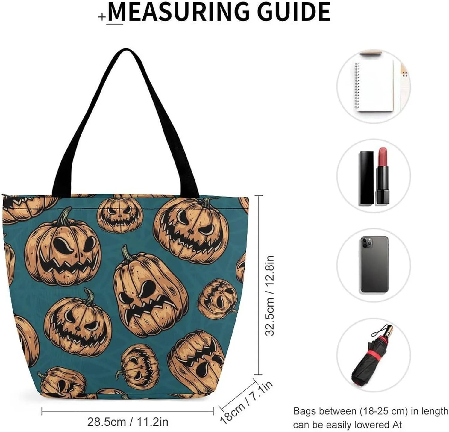 Halloweens Pattern Orange Black Hobo Handbags With Zipper Women's Tote Handbags