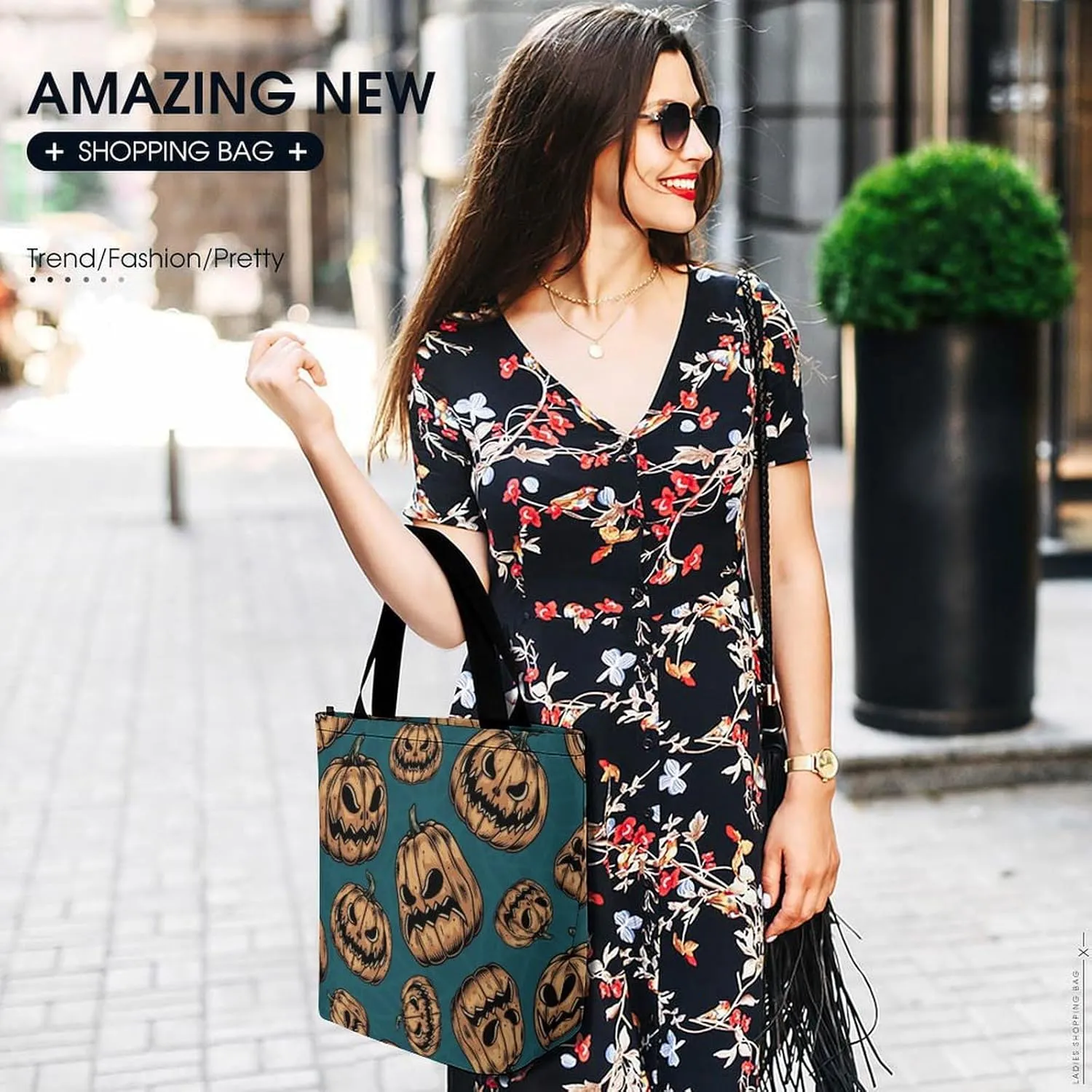 Halloweens Pattern Orange Black Hobo Handbags With Zipper Women's Tote Handbags