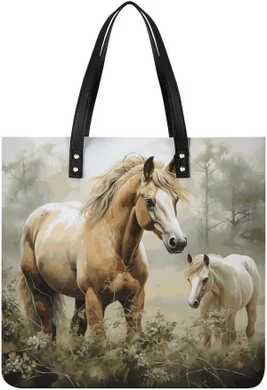 Handbags for WomenAnimals Embroidery HorsesTrendy Vegan Leather Hobo Handbags,Women's Soft Bucket Bag For Women - Ladies Handbags For Work, Travel, Casual Use,Birthday Gifts