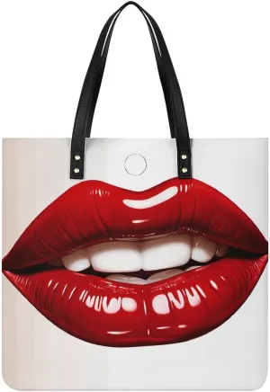 Handbags for WomenCute Graphic Red LipsTrendy Vegan Leather Hobo Handbags,Women's Soft Bucket Bag For Women - Ladies Handbags For Work, Travel, Casual Use,Birthday Gifts