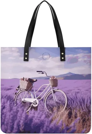 Handbags for WomenLavender Field BikeTrendy Vegan Leather Hobo Handbags,Women's Soft Bucket Bag For Women - Ladies Handbags For Work, Travel, Casual Use,Birthday Gifts