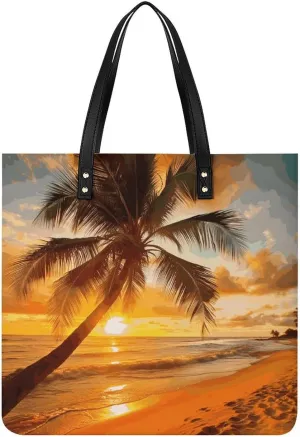Handbags for WomenTropical Beach Palm Tree SunsetTrendy Vegan Leather Hobo Handbags,Women's Soft Bucket Bag For Women - Ladies Handbags For Work, Travel, Casual Use,Birthday Gifts