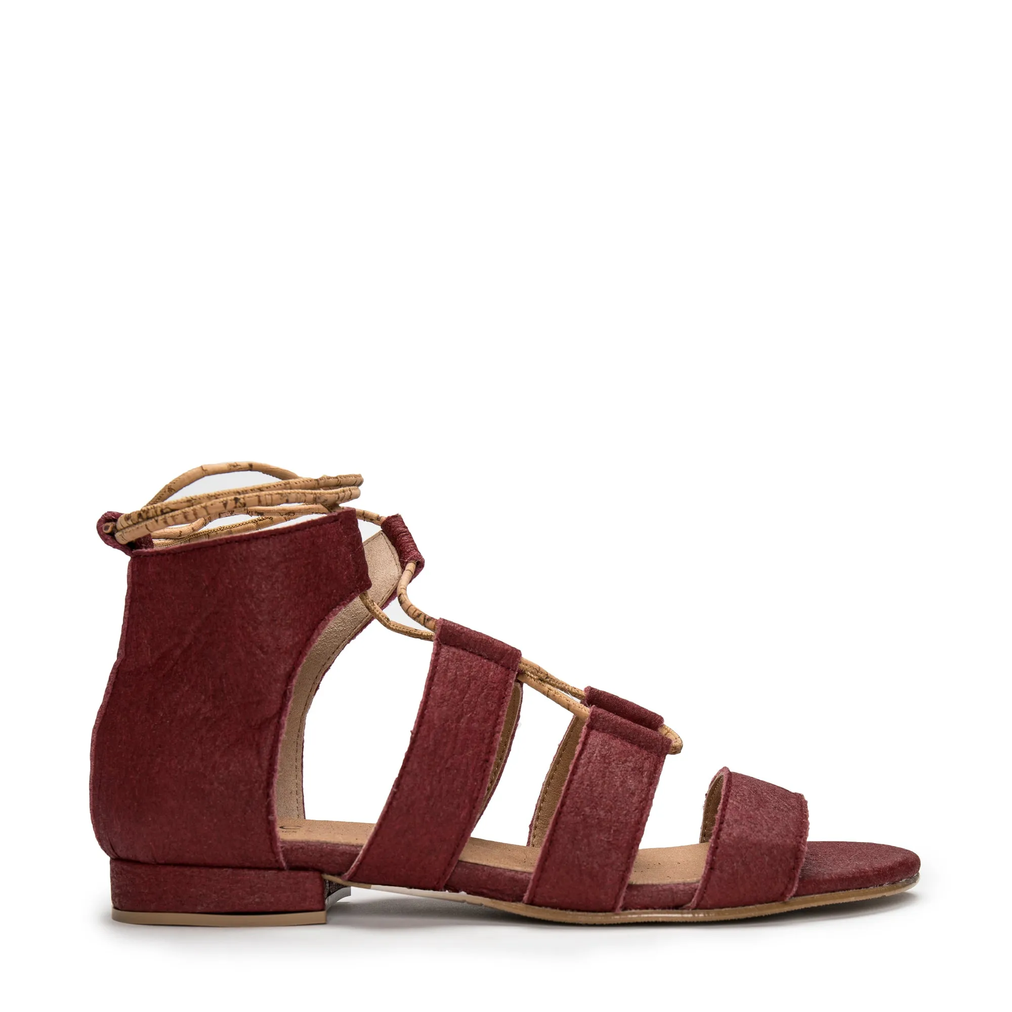 Hera Vegan Flat Lace-Up Sandals Bordeaux