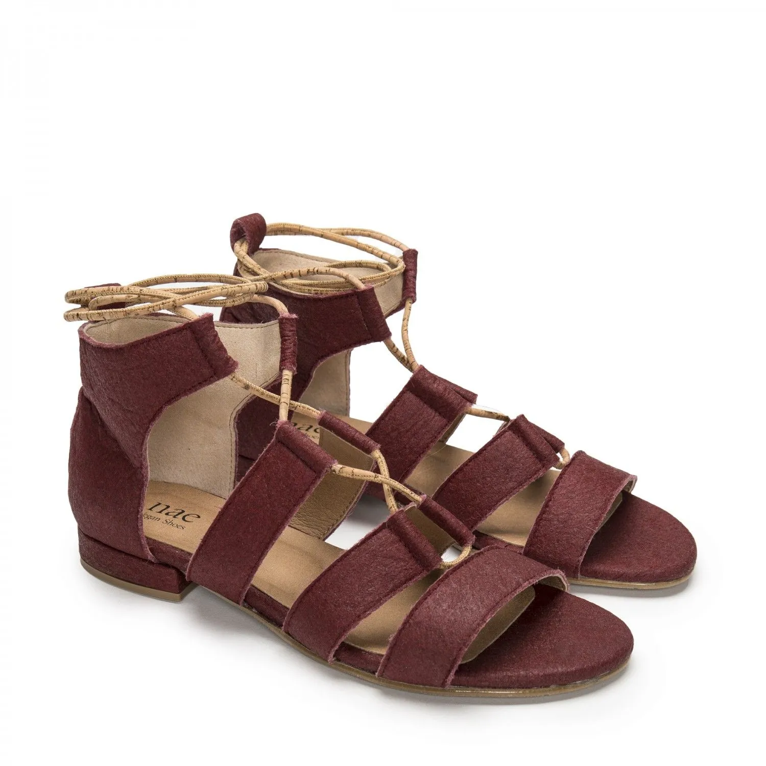 Hera Vegan Flat Lace-Up Sandals Bordeaux