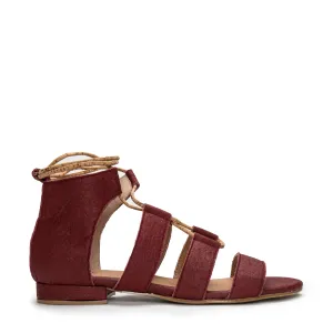 Hera Vegan Flat Lace-Up Sandals Bordeaux