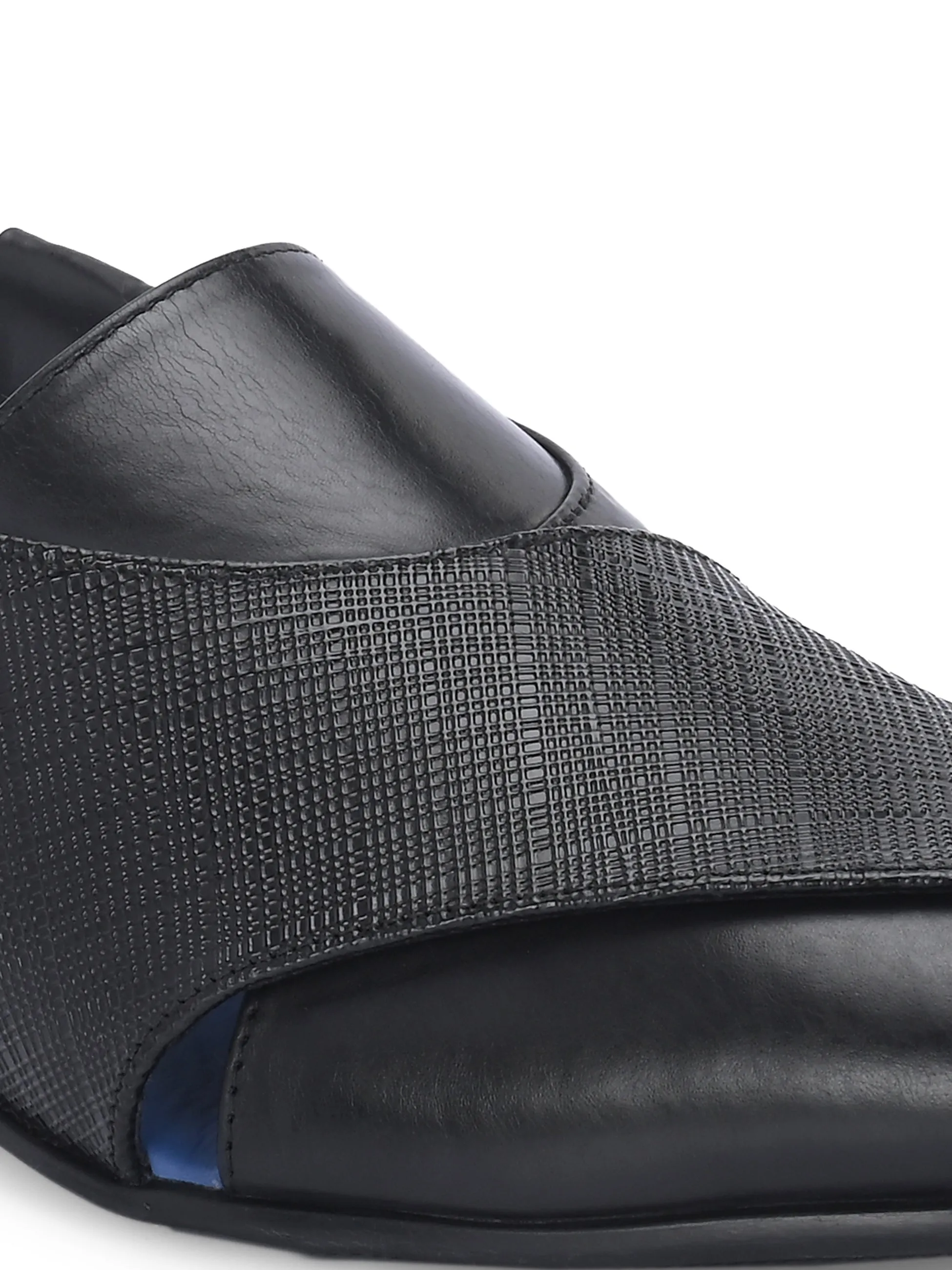 Hitz Men's Black Leather Daily Wear Sandals