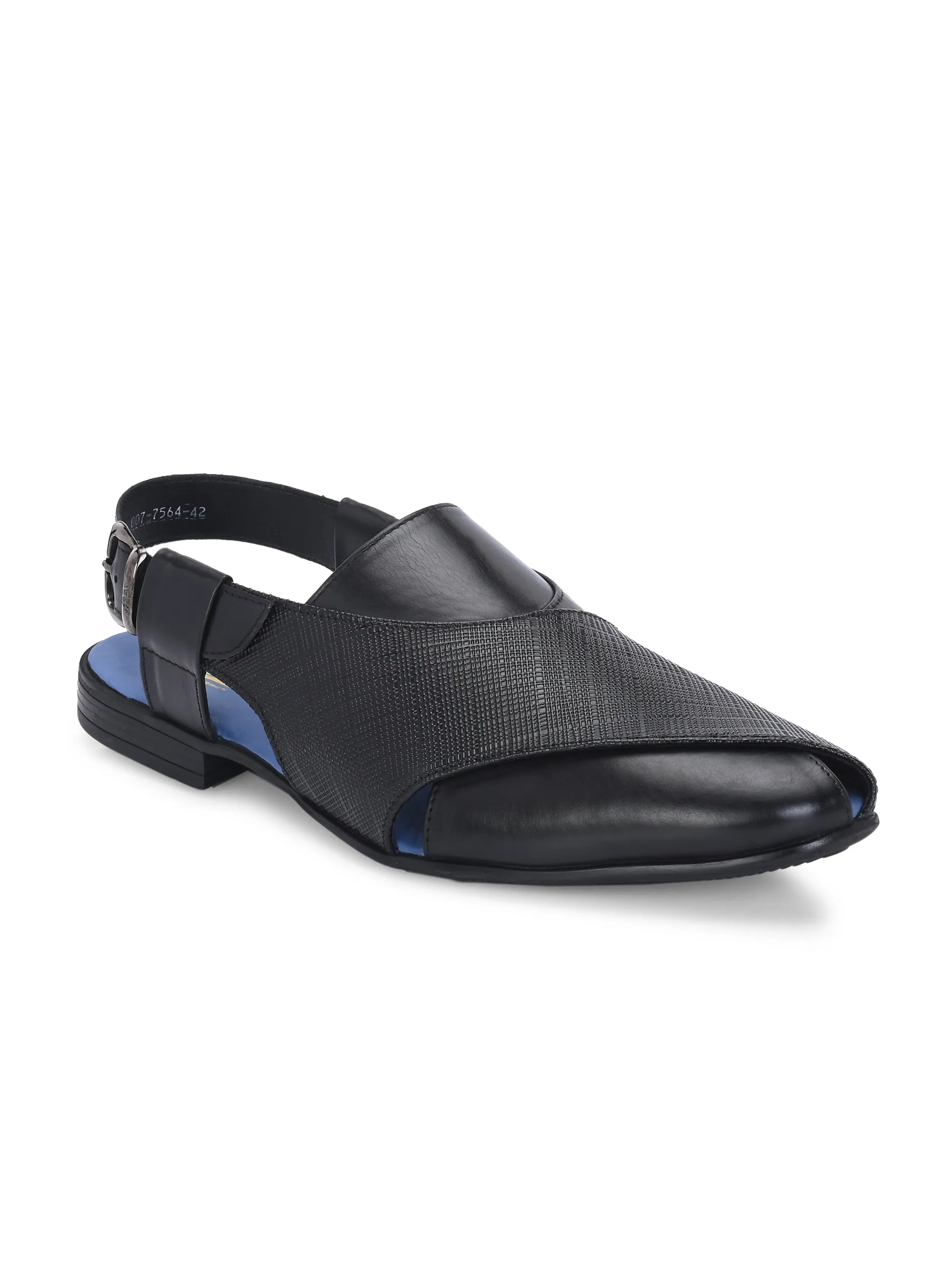Hitz Men's Black Leather Daily Wear Sandals